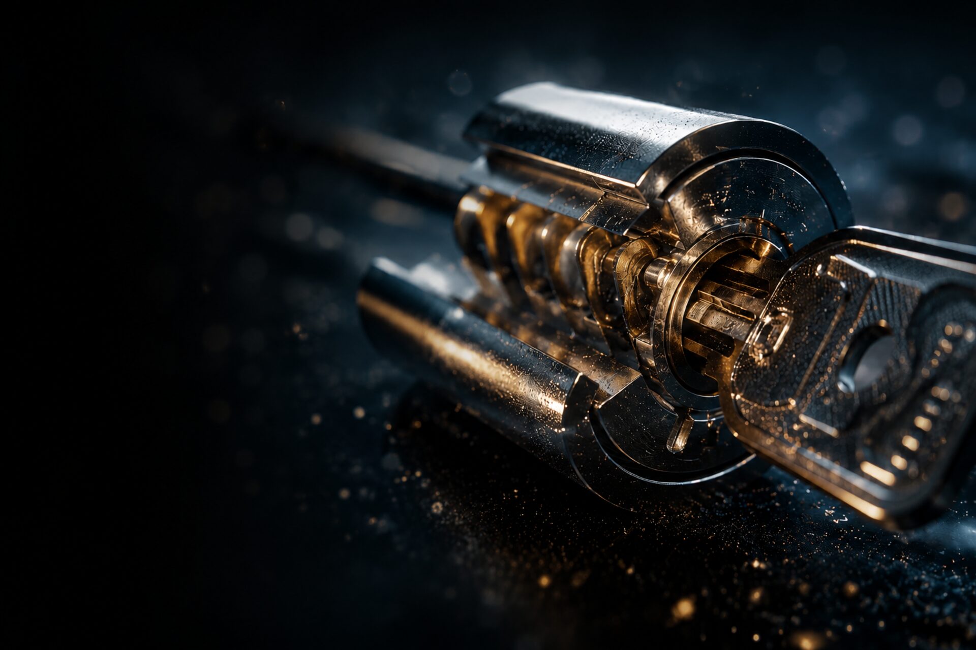 Macro detail of a lock cylinder and key